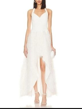 BCBGMaxAzria Strapless Off White Feathered Long Evening Gown